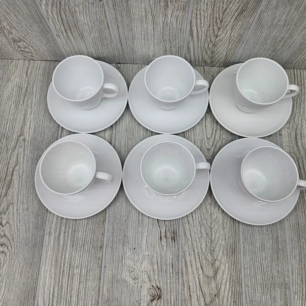 Centura by Corning Corelle White Coupe Discontinued Coffee Cup and Saucer Set 6